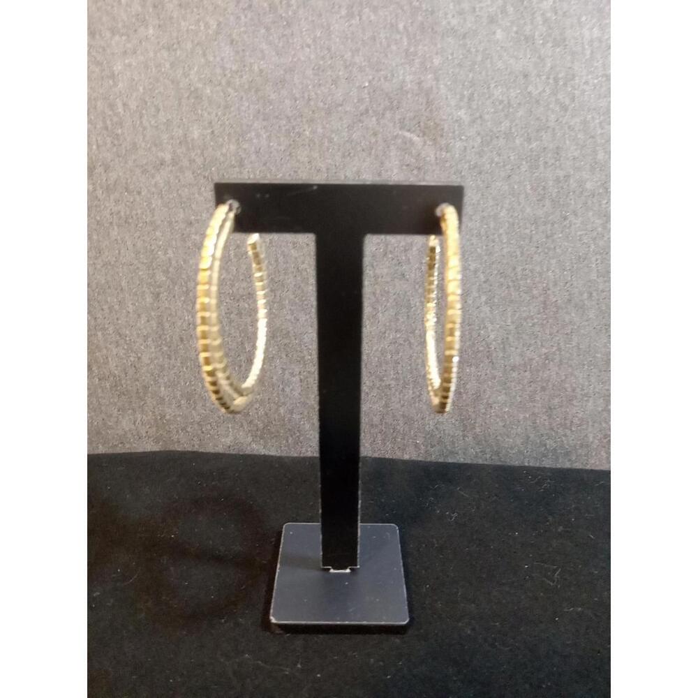 Jewelry Earrings Gold Tone Clear Crystal Double Hoop Twist Texture Pierced